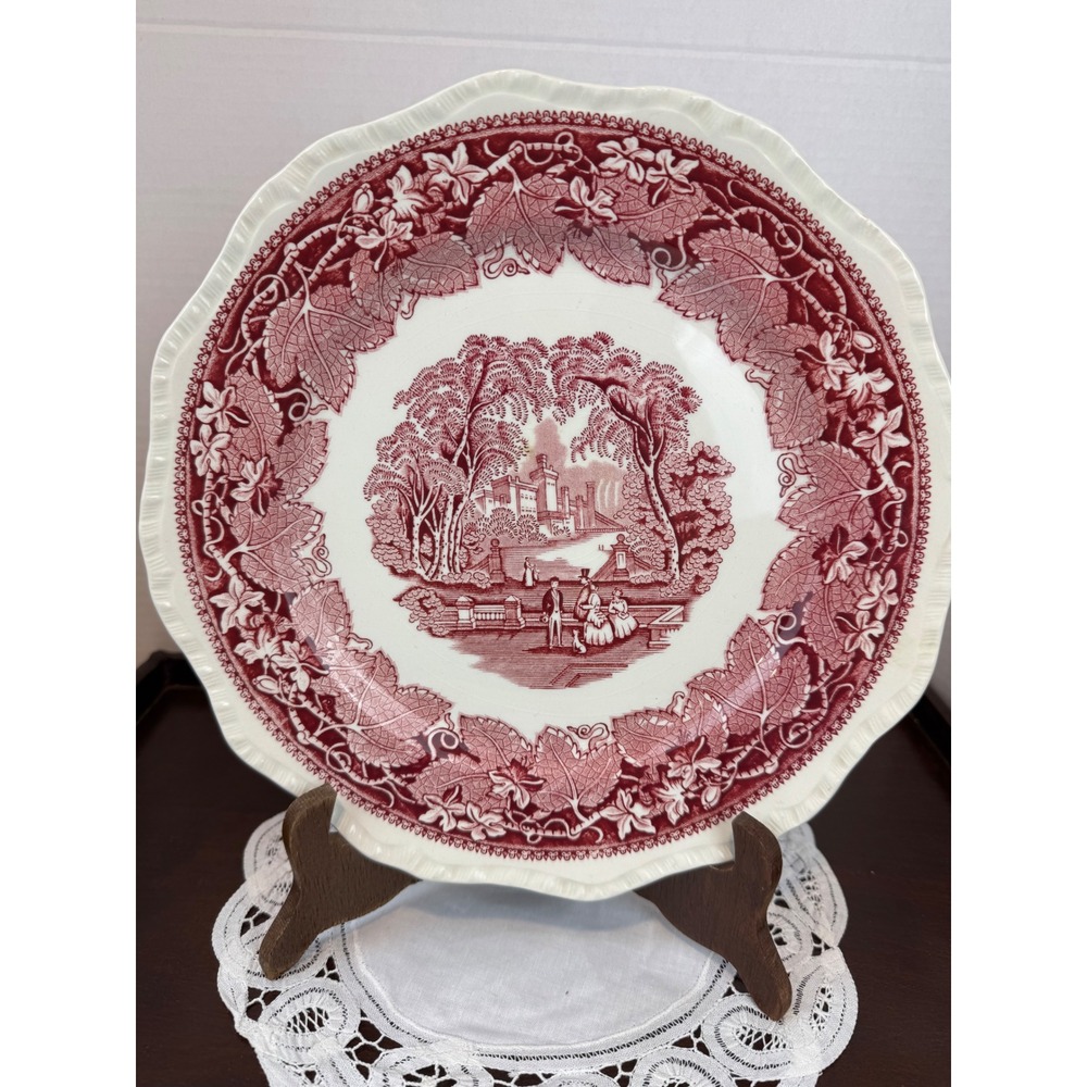 Mason's Vista‎ Red Pink Ironstone Dinner Plate England Scalloped 10.5 Inch